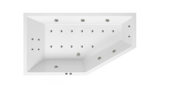 Lambini Designs Florence bubbelbad 160x90cm elektronisch links 6 4 2 hydrojets en 12 aerojets chroom