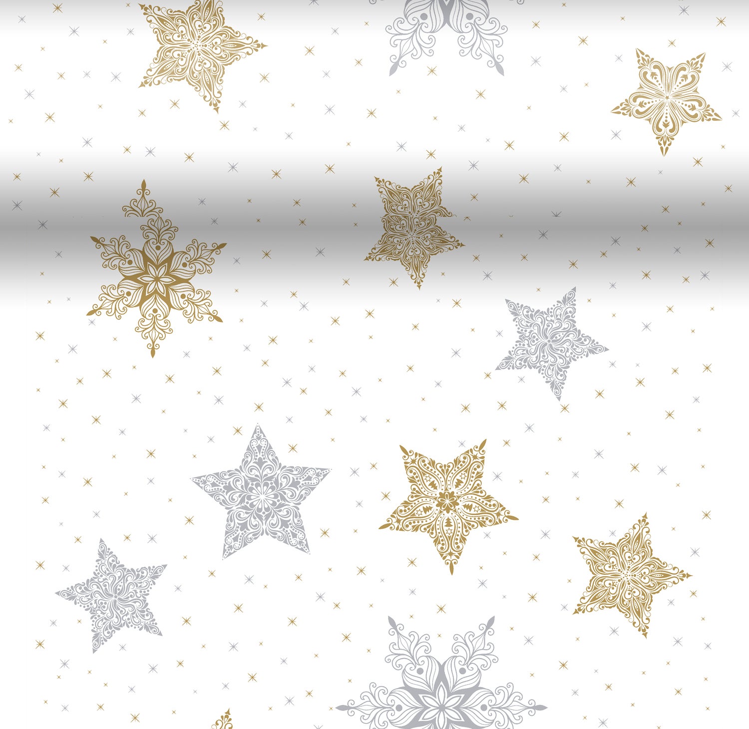 Duni 3-in-1 tafelaankleding Snowstars White wit 40 x 480 cm