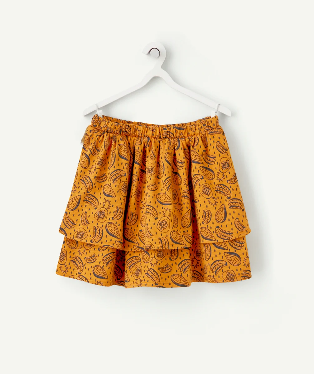 JUPE FILLE EN COTON BIO OCRE À VOLANTS THÈME FRUITS