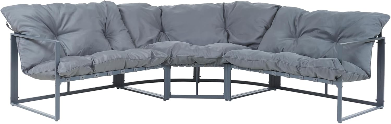 casa.pro Gartenmöbel Set Karg Balkonmöbel Lounge Set 4-teilig Sitzgruppe 3 Sofaelemente mit Couchtisch Outdoor Ecksofa Glasplatte Kissen wetterfest Dunkelgrau