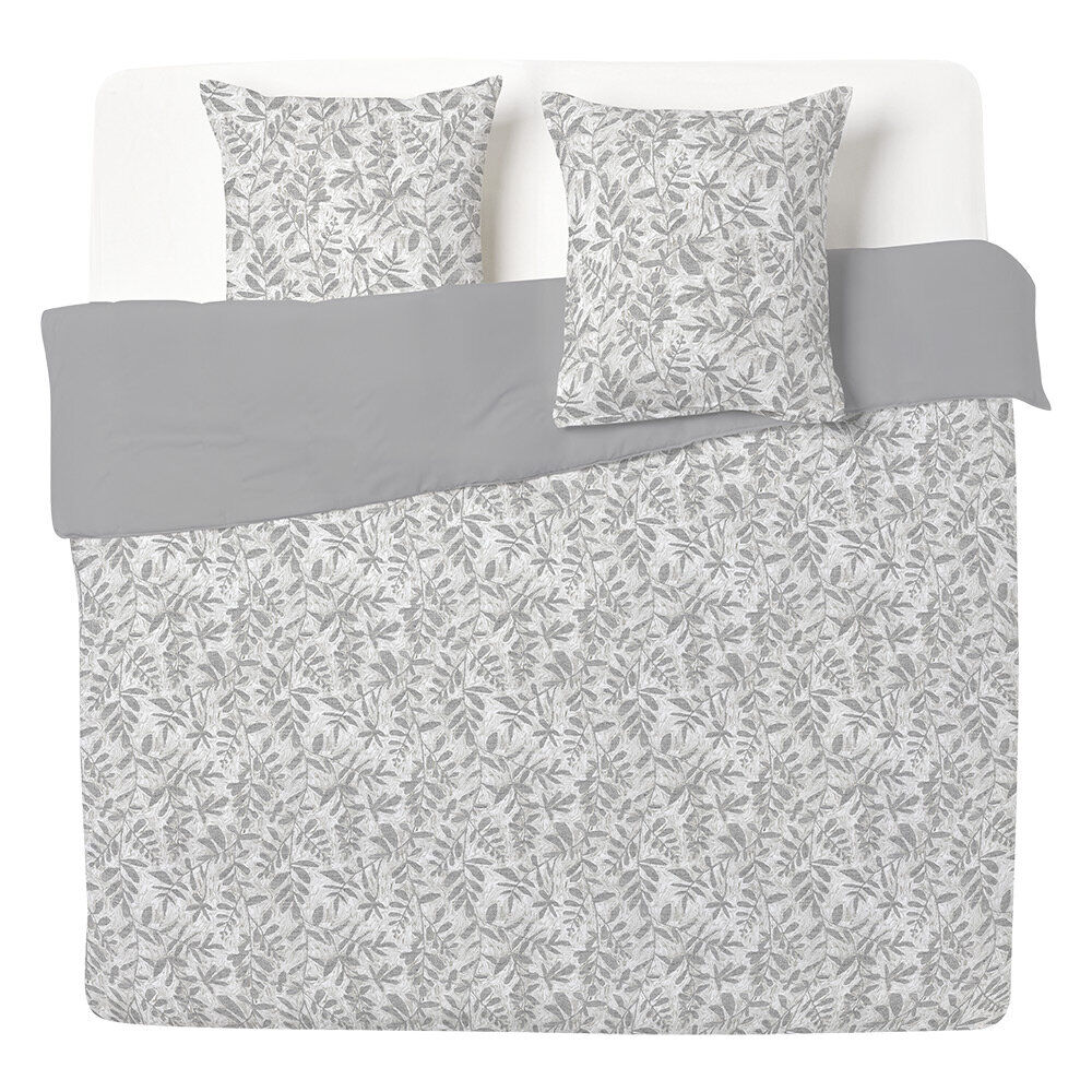 Parure de lit 2 personnes 260x240cm réversible motif feuillage gris