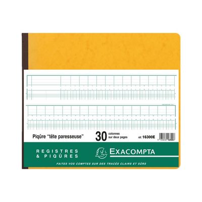 Exacompta - Piqûre tête paresseuse - 30 colonnes sur 2 pages - 27 x 32 cm