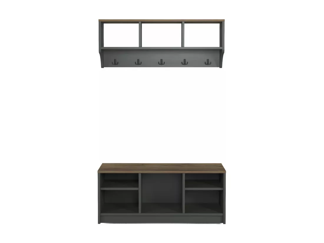 Range-Chaussures et Porte-Manteau Saegi 42x100x35 Panneau de particules Acier Gris Foncé Marron Foncé Moderne ENSEMBLE 2 pièces