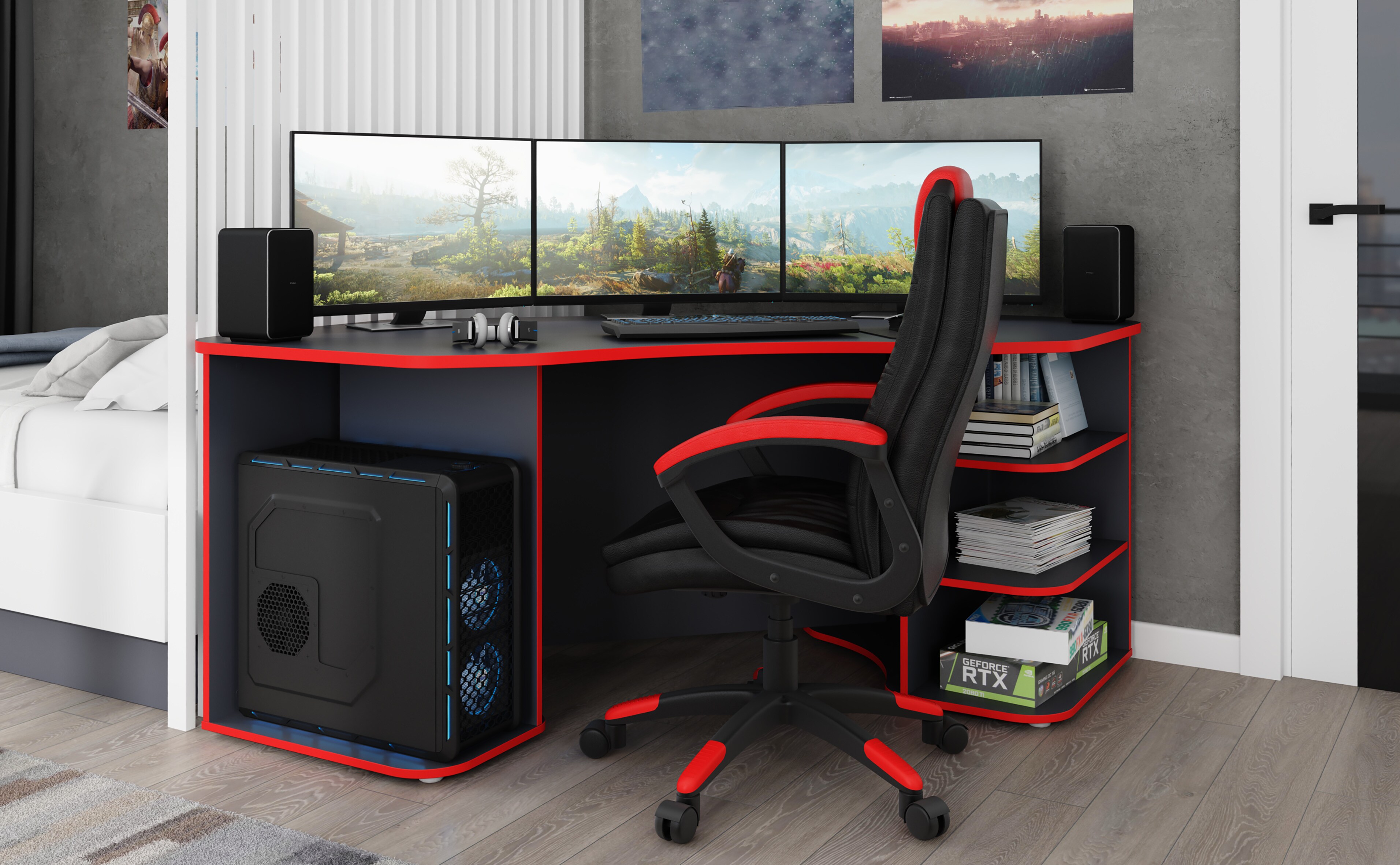 byLIVING Schreibtisch THANATOS, Breite 198 cm, anthrazit, Kanten in rot