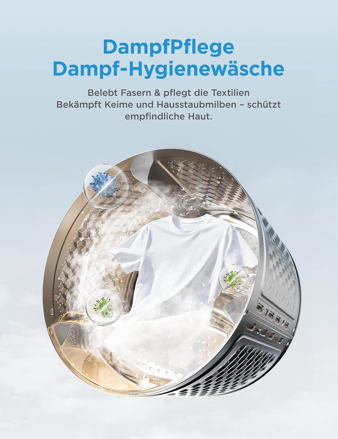 Midea Waschmaschine V3 series, 8 kg | Energieeffizienzklasse A-10% | 1400 U/min | Dampffunktion | Tierhaare| 15-Min Schnellwäsche | Woolmark-Zertifiziert | MFV3EW80BA10 | Weiß