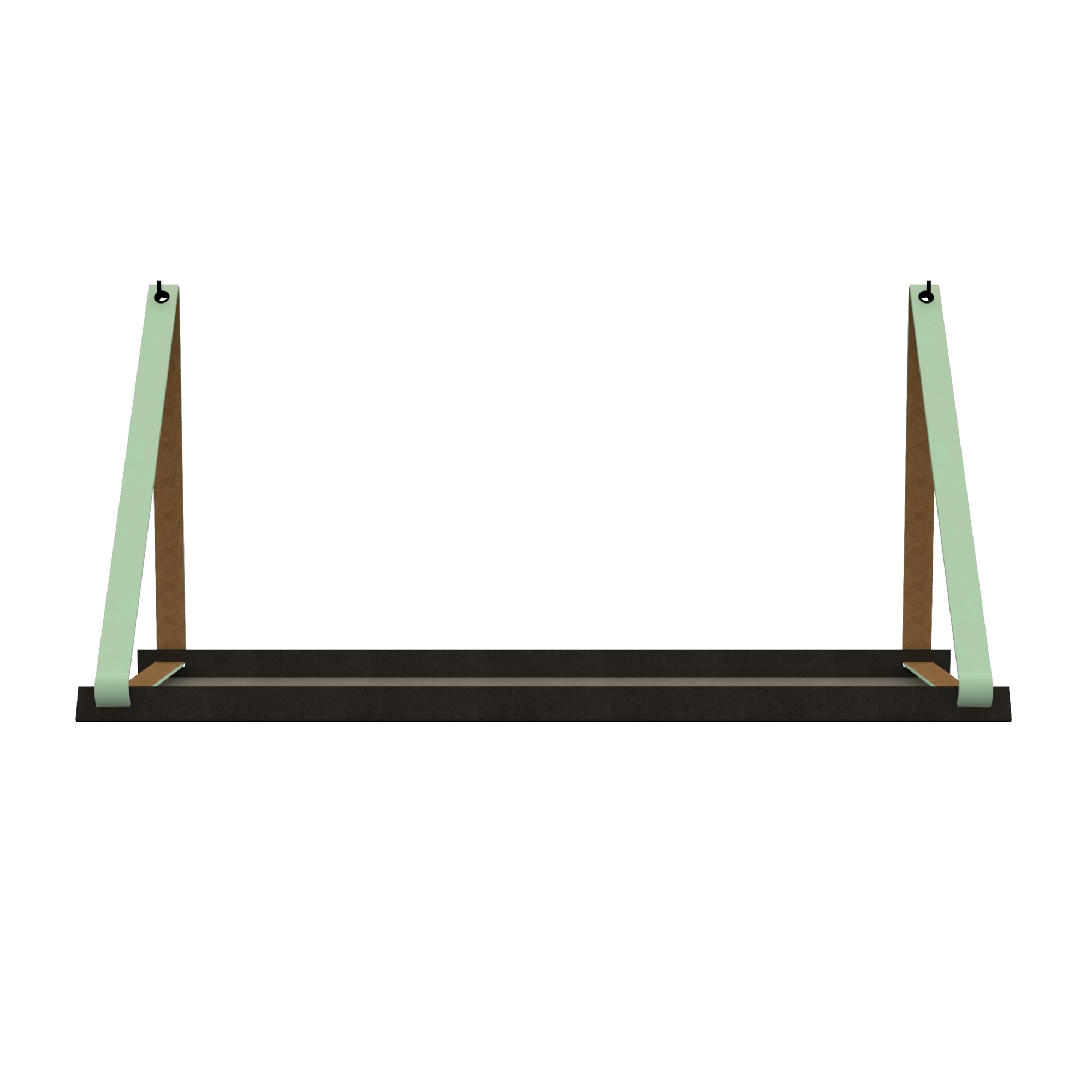 Stalen wandplank 98x20cm - incl. leren plankdragers Stalen wandplank met leren plankdragers - Mint