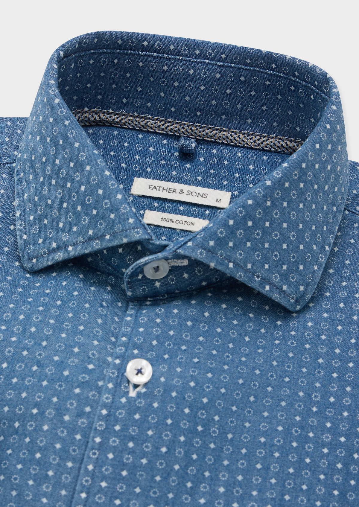 Chemise sport Regular en pinpoint de coton bleu glacier à motif fantaisie blanc