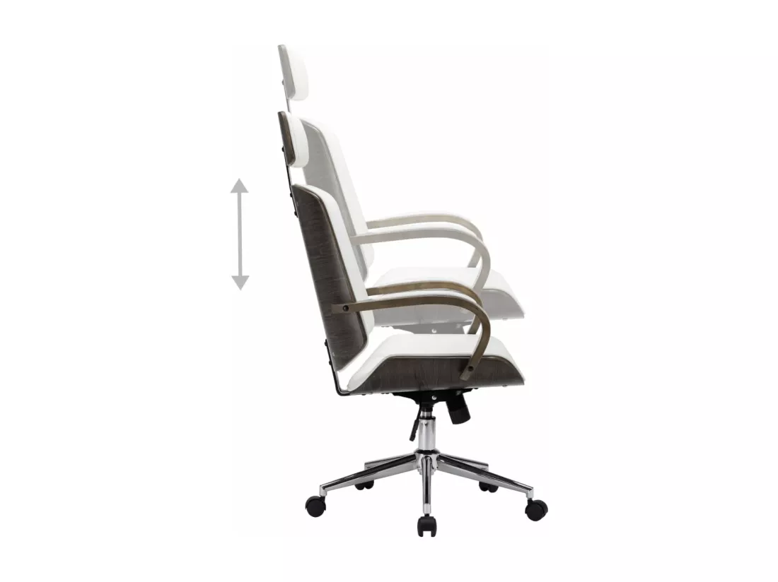 Chaise de bureau avec appuie-tête Blanc Similicuir et bois