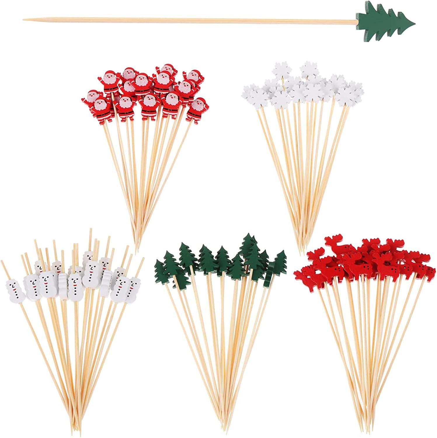 (100er Set) Cocktail Sticks Fingerfood Party Spiesse Deko Zahnstocher für Weihnachten / Winter - Weihnachtsmann / Schneeflocke