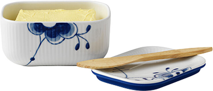 Royal Copenhagen Blå Mega Riflet smørskål m. låg 42 cl. Hvid, blå