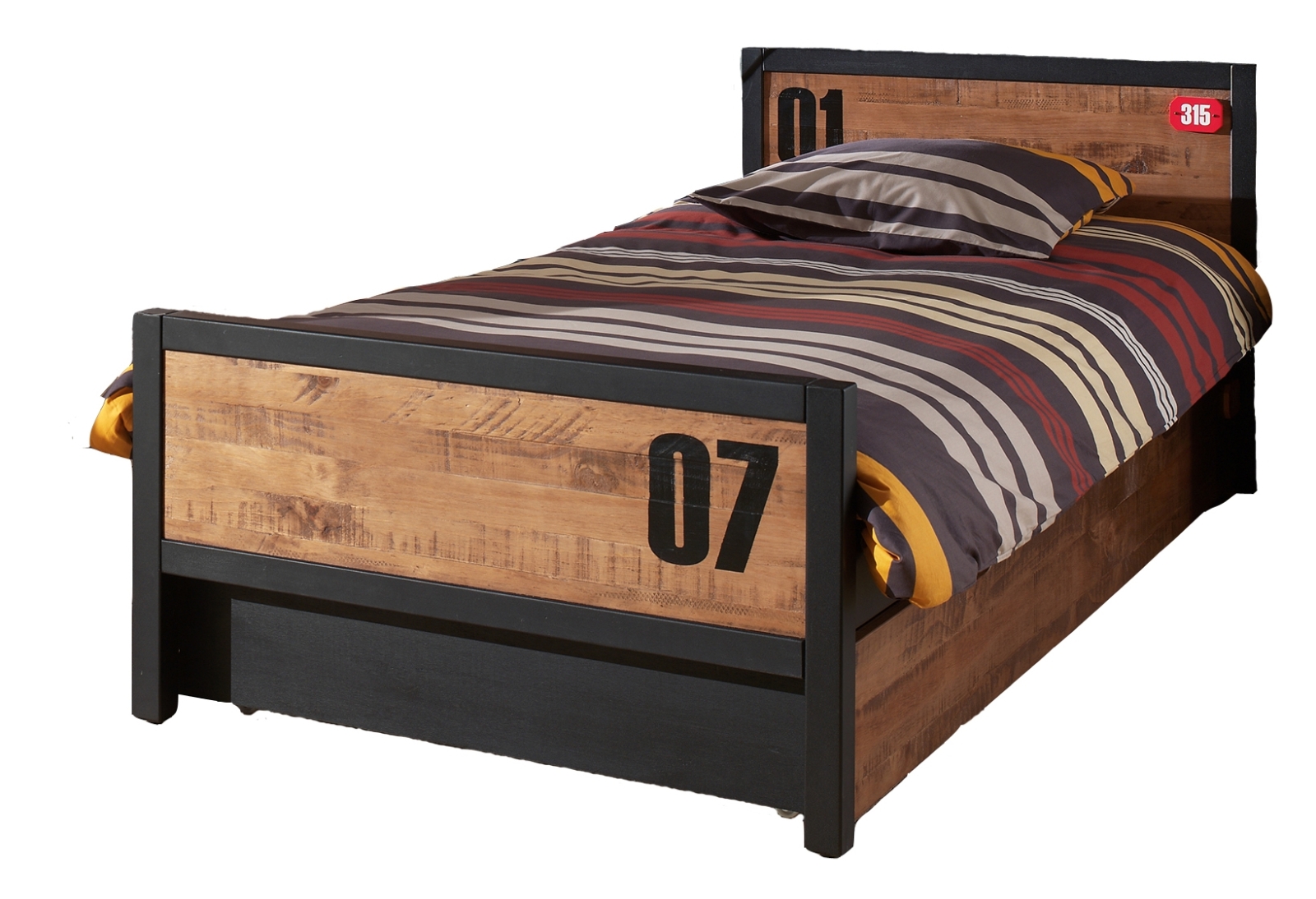 Einzelbett ALEX - teilmassiv - mit Bettschublade - 90x200 cm
