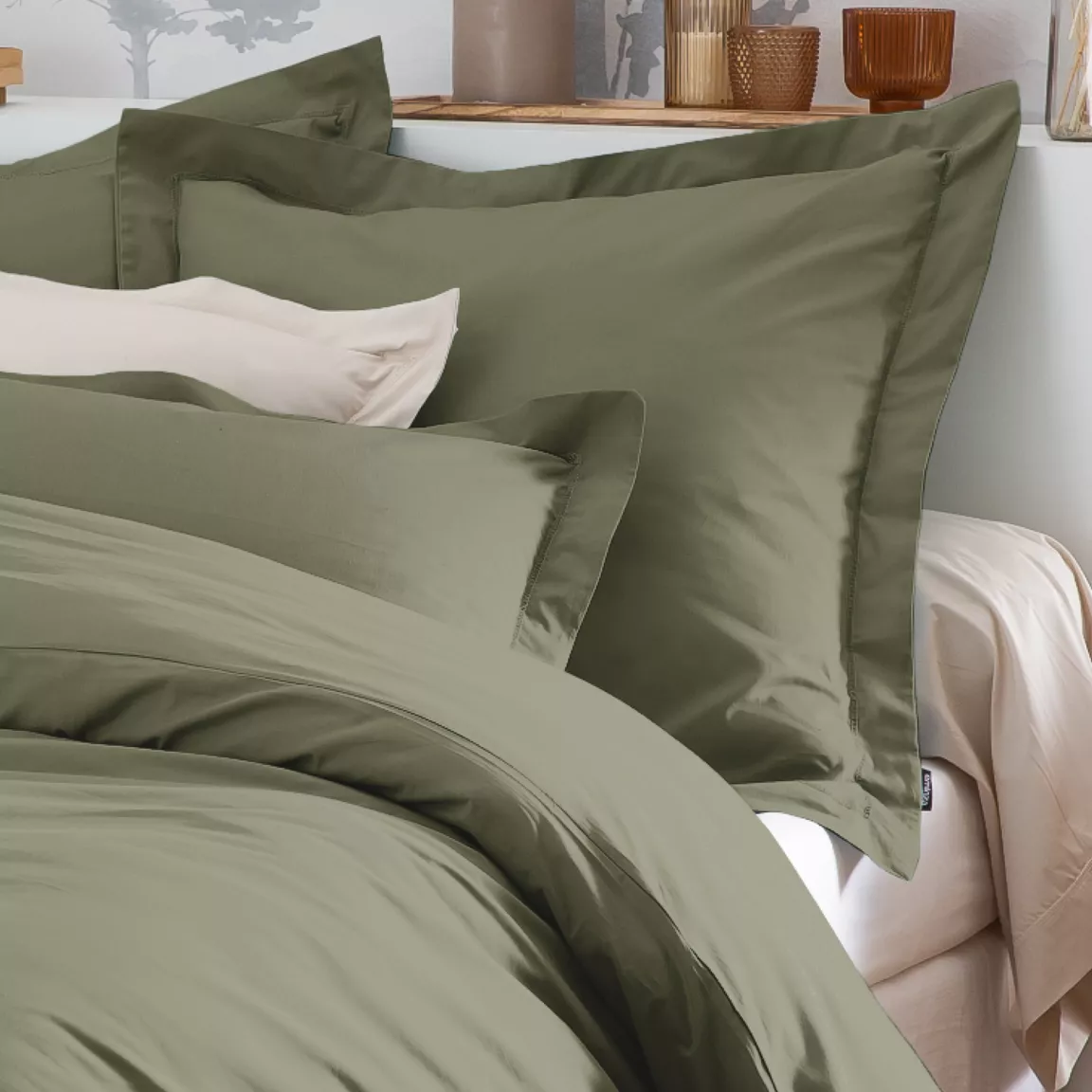 Taie de traversin percale de coton (L185 cm) Cali Vert romarin