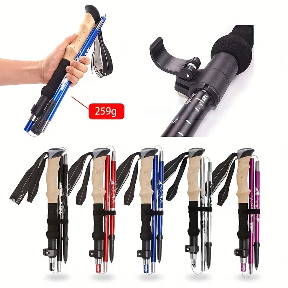 (2er Set) Faltbarer Aluminium Trekking Wanderstock Nordic Walking Stock mit Gummi Puffer / Sommer- / Schnee Teller / Transporttasche - Grün