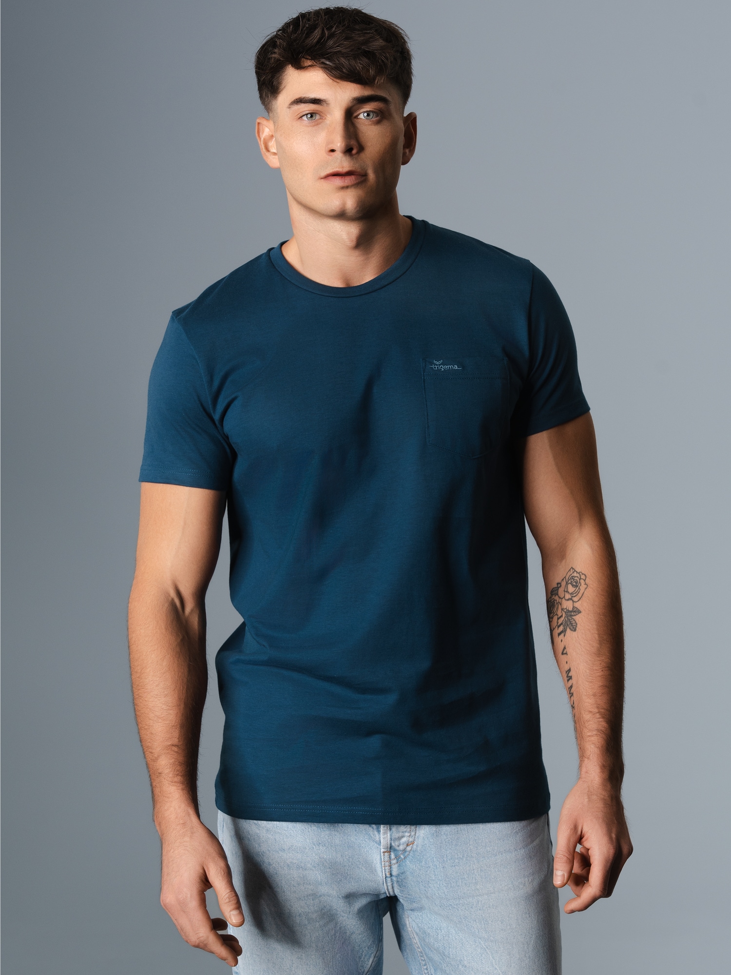T-Shirt aus Biobaumwolle mit Brusttasche Saphir-C2C