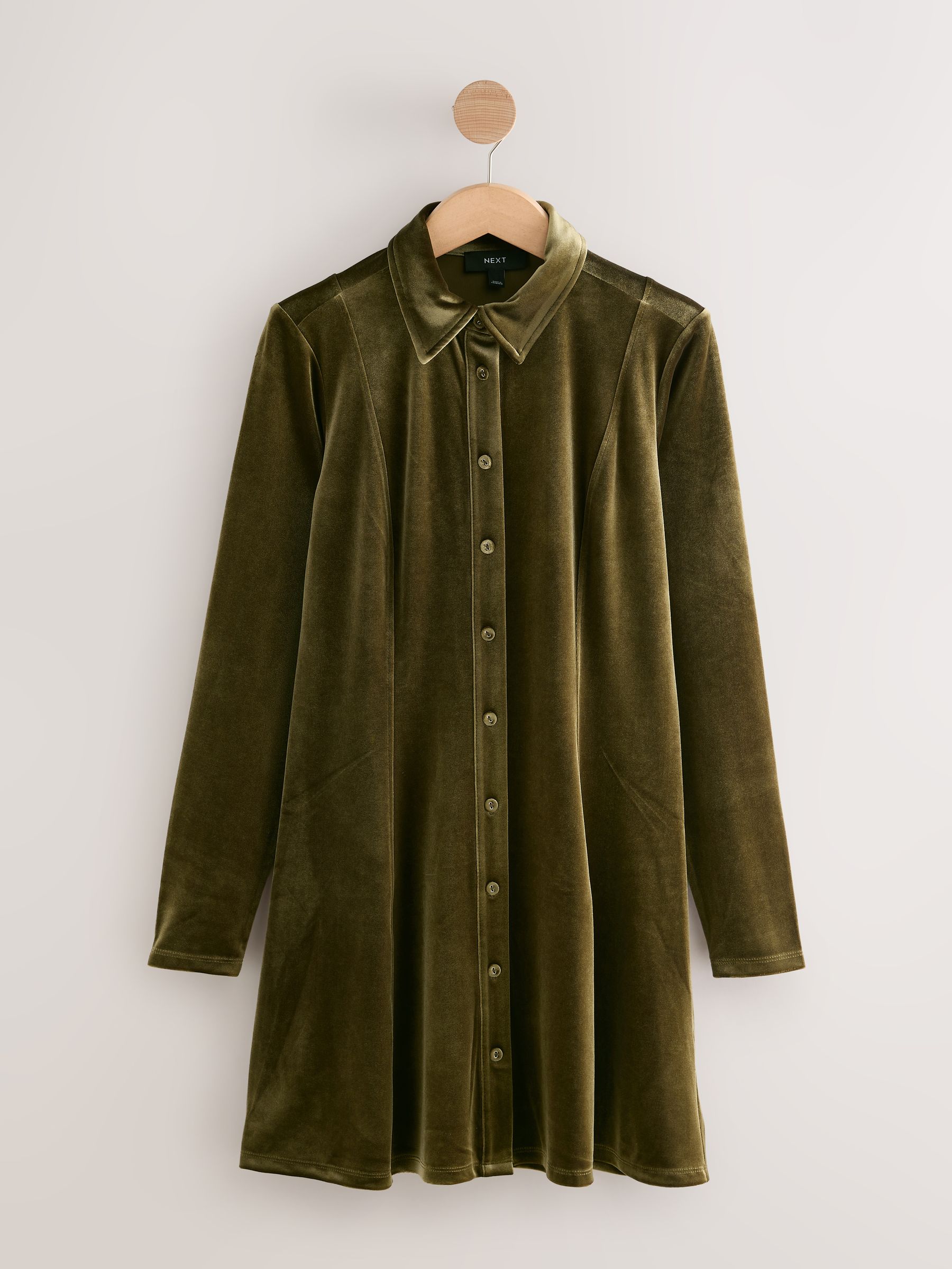 Kakigroen - Velvet Long Sleeve Button Up Long Sleeve Mini Shirt Dress