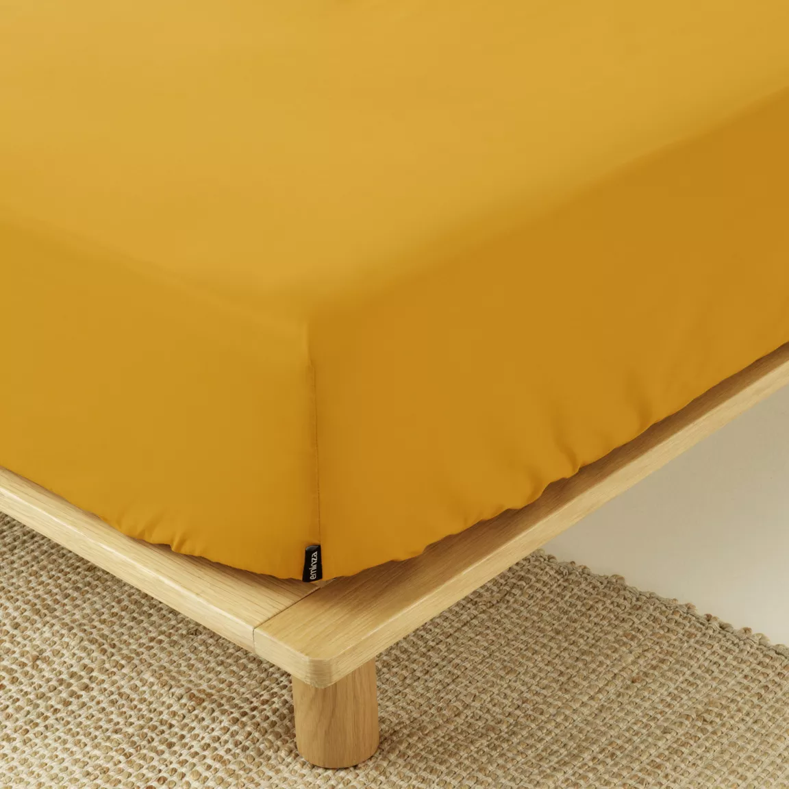 Drap housse percale de coton (140 x 190 cm) Cali Jaune moutarde