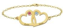 Gouden Armband met dubbel hart en geboortestenen