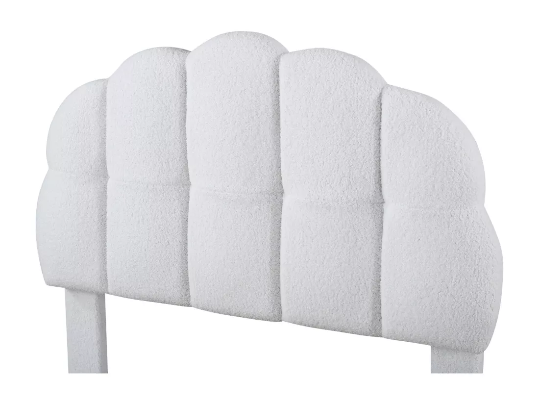 Lit simple 90 x 200 cm avec tête de lit en motif carré, Sommier à lattes en bois, Velours, Blanc