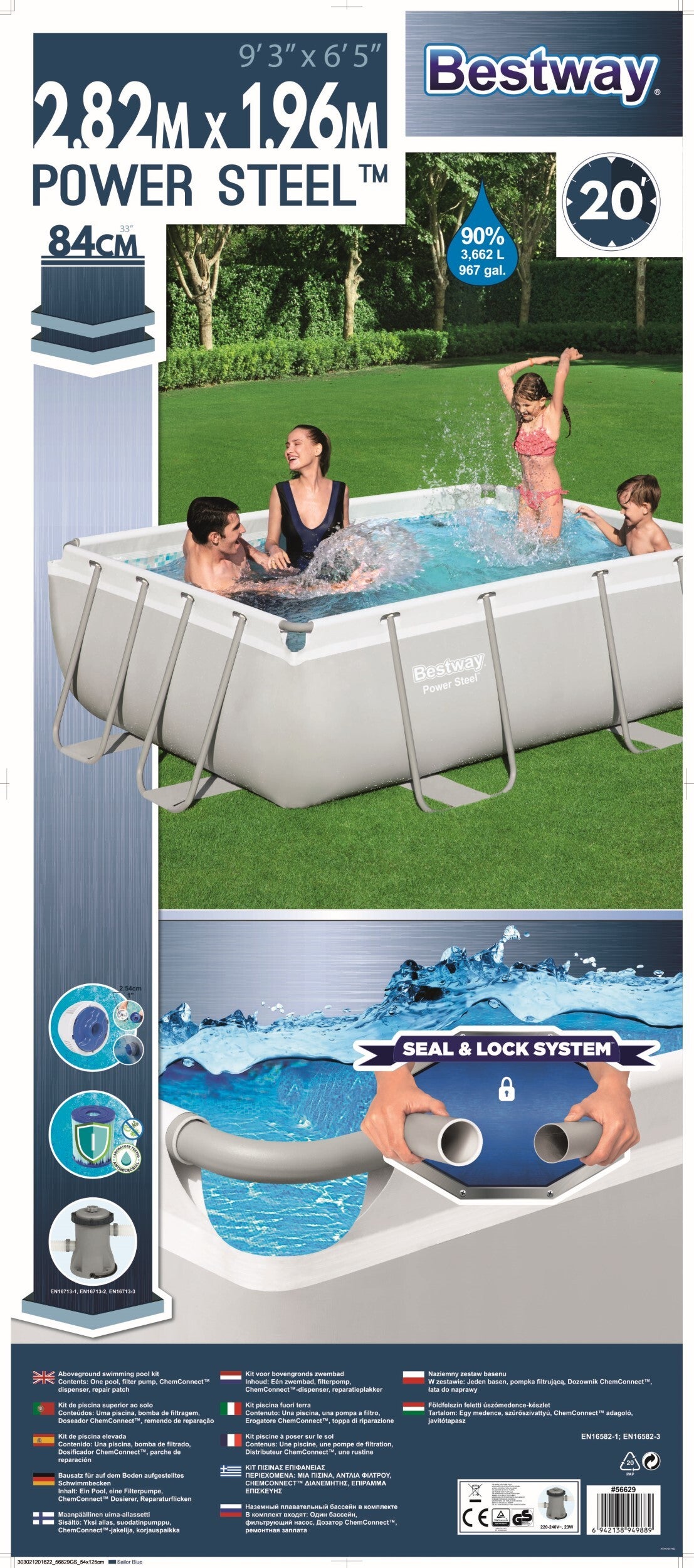Bestway frame zwembad Power Steel met pomp 282 x 196 x 84 cm