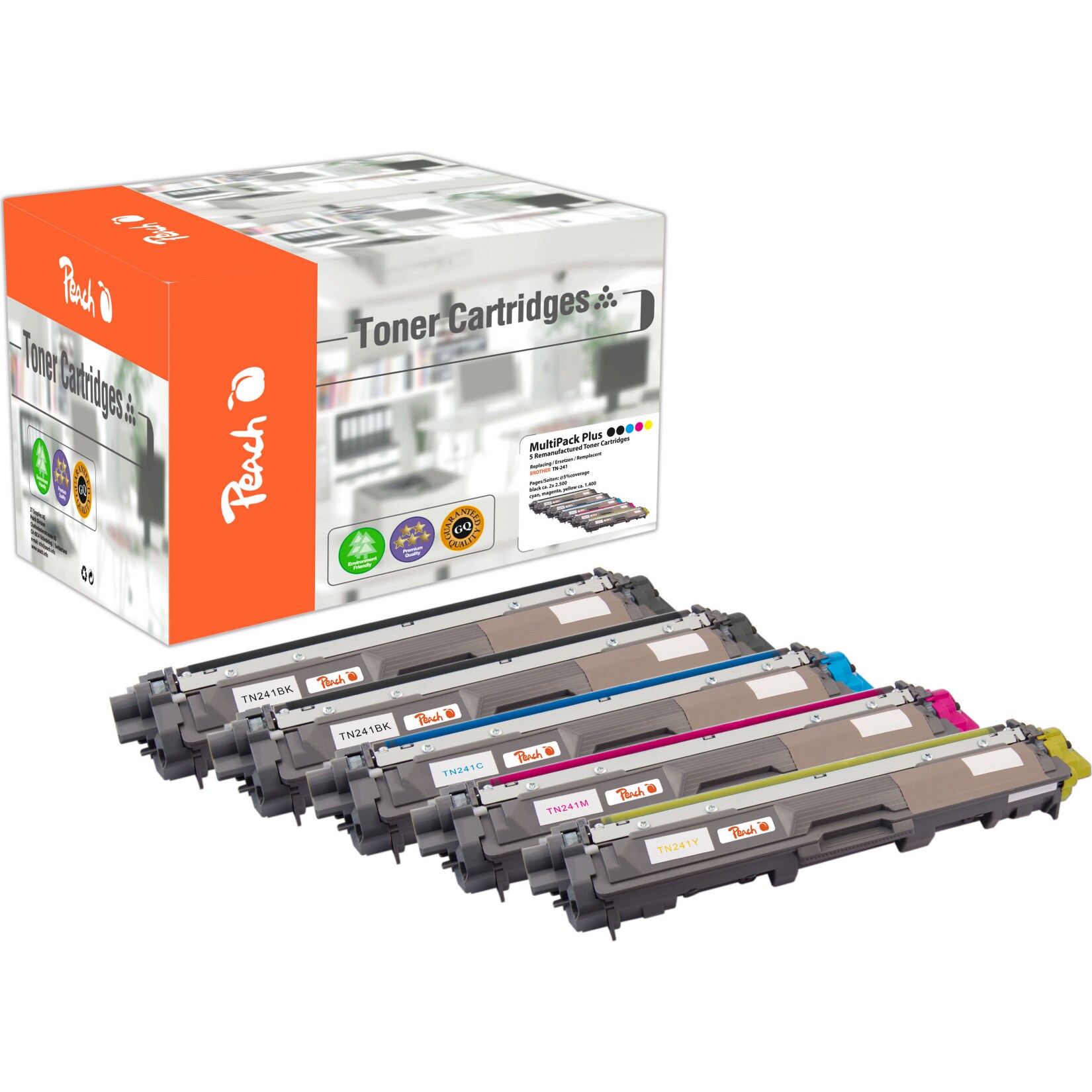 Peach B2415 Toner (2*bk, c/m/y) ersetzt Brother TN-241 für z.B. Brother DCP -9020 CDW, Brother HL -3140 CW, Brother HL -3150 CDN (wiederaufbereitet)
