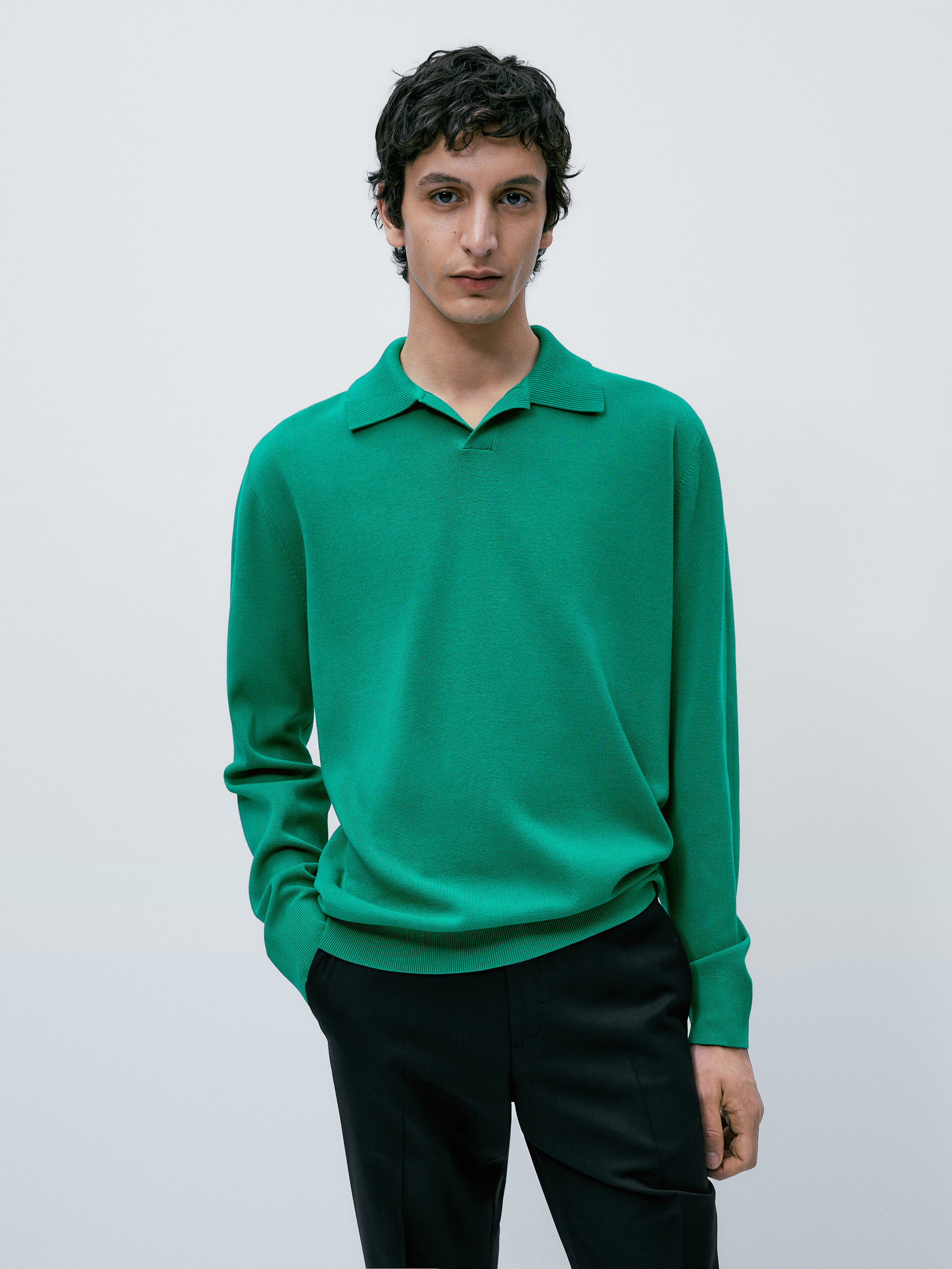 Camisa punto milano algodón cuello polo - Verde