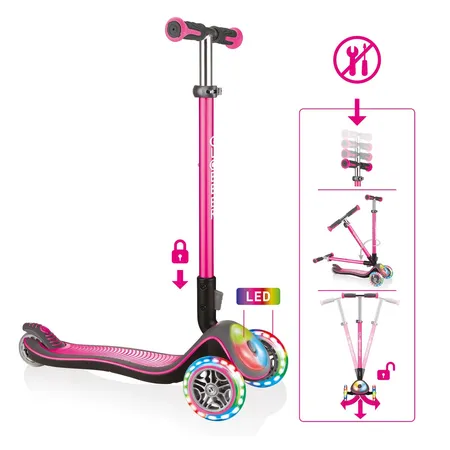 Authentic Sports Globber Elite Deluxe Flash Lights pink, mit Leuchtrollen