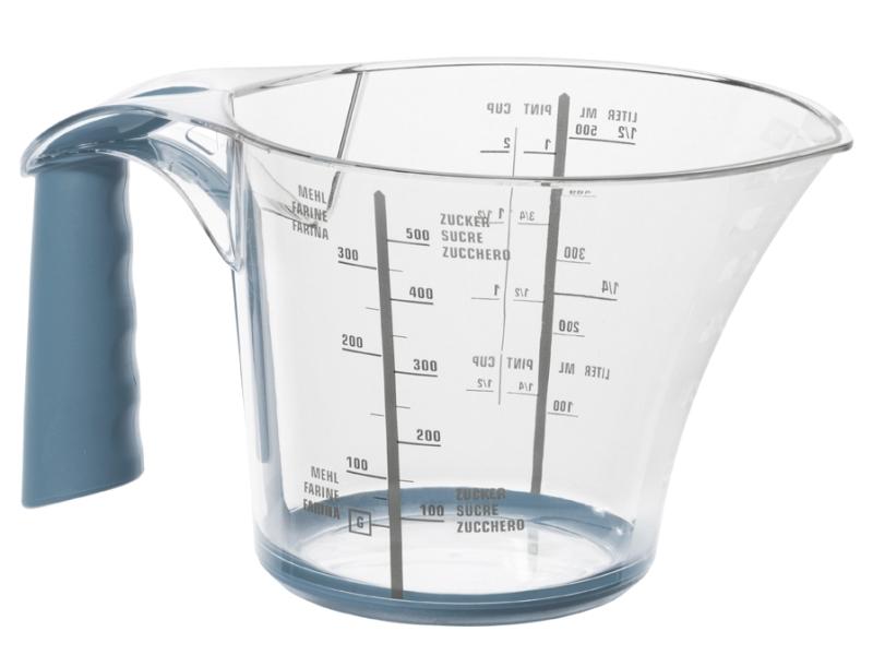 Rotho Messbecher Loft 6 dl, Blau/Transparent Messbecher aus transparentem Kunststoff 0.5 l