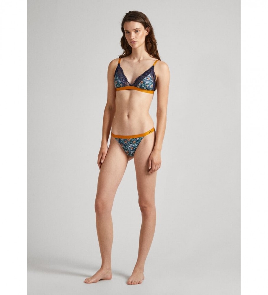 Calcinha fio dental Pepe Jeans com estampa floral azul-marinho