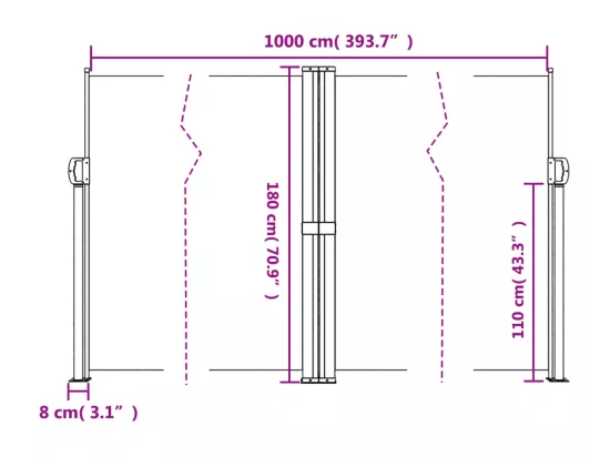 Auvent latéral rétractable beige 180x1000 cm