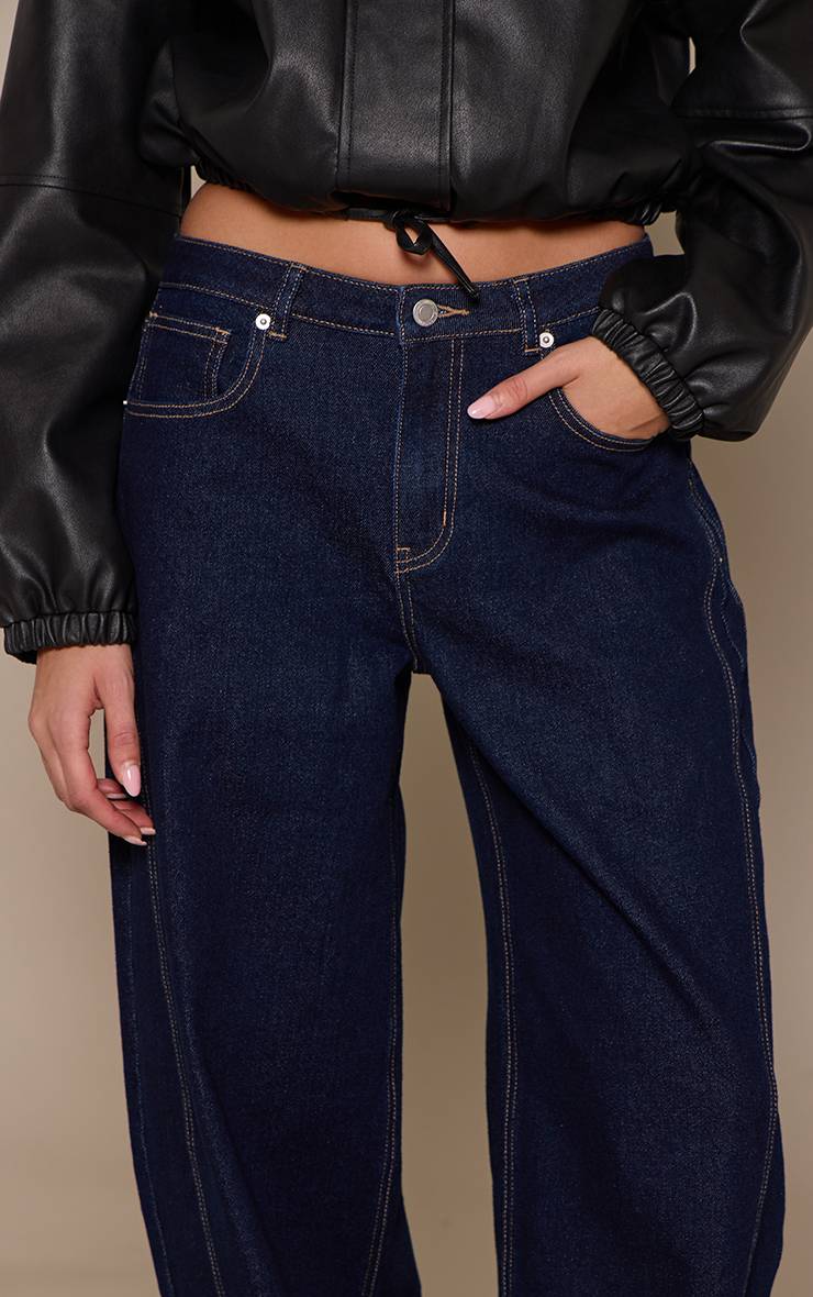 Bleu Indigo Jean Barrel Taille Mi-haute Stretch