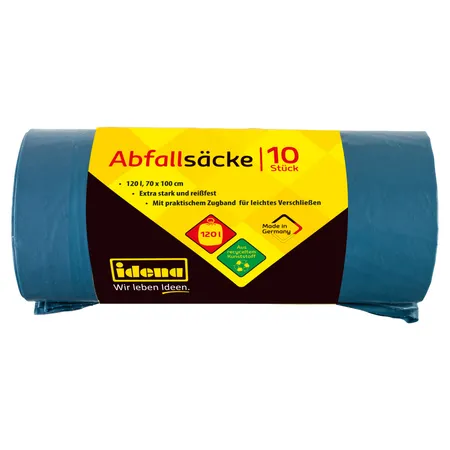 Idena Zugbandsäcke / Abfallsäcke 120 l, blau, 40µ, 10 Stück