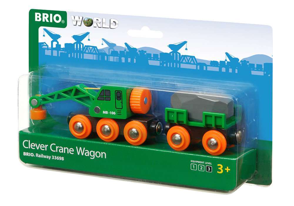 BRIO Spiel Grüner Kranwagen mit Anhänger und Fracht