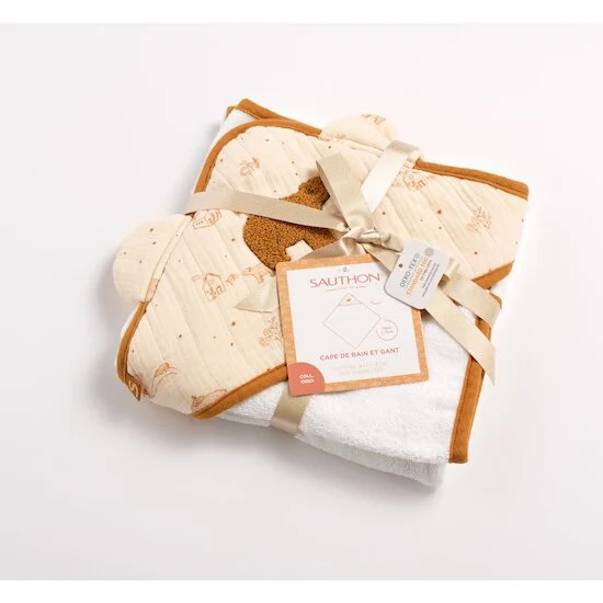 Orsino Housse Cape de bain + gant   Vanille / Camel        de               Sauthon Baby Déco