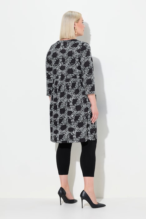 Longshirt, A-Linie, Blumendruck, 3/4-Ärmel
