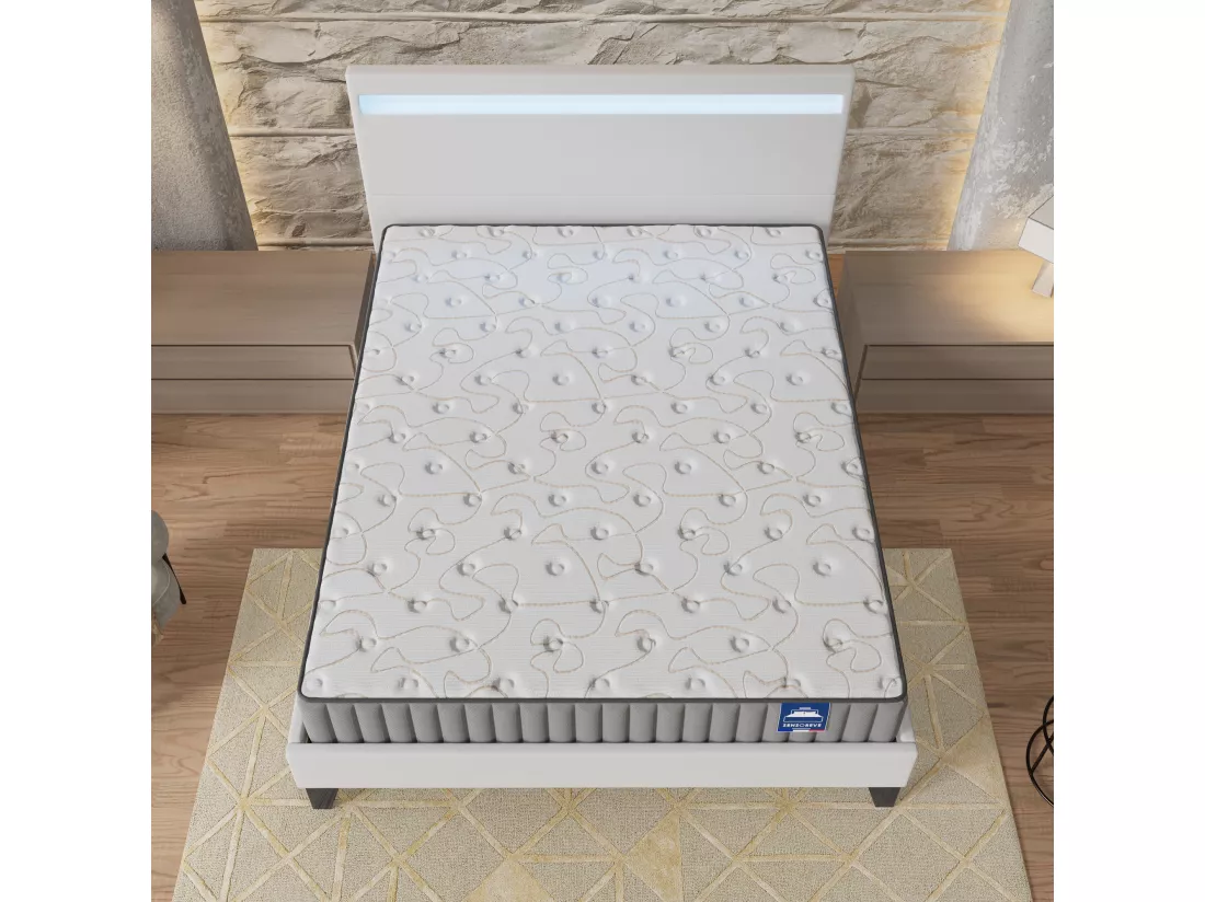 Ensemble Matelas Mousse + Lit Avec Tête De Lit 140x190cm-22cm D’épaisseur Accueil Mémoire De Forme