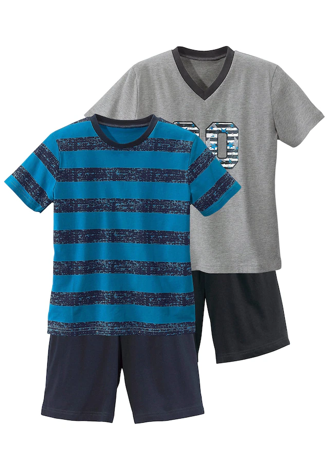 AUTHENTIC LE JOGGER Pyjama, 4 Stk. mit lässigem Druck und gedruckten Streifen