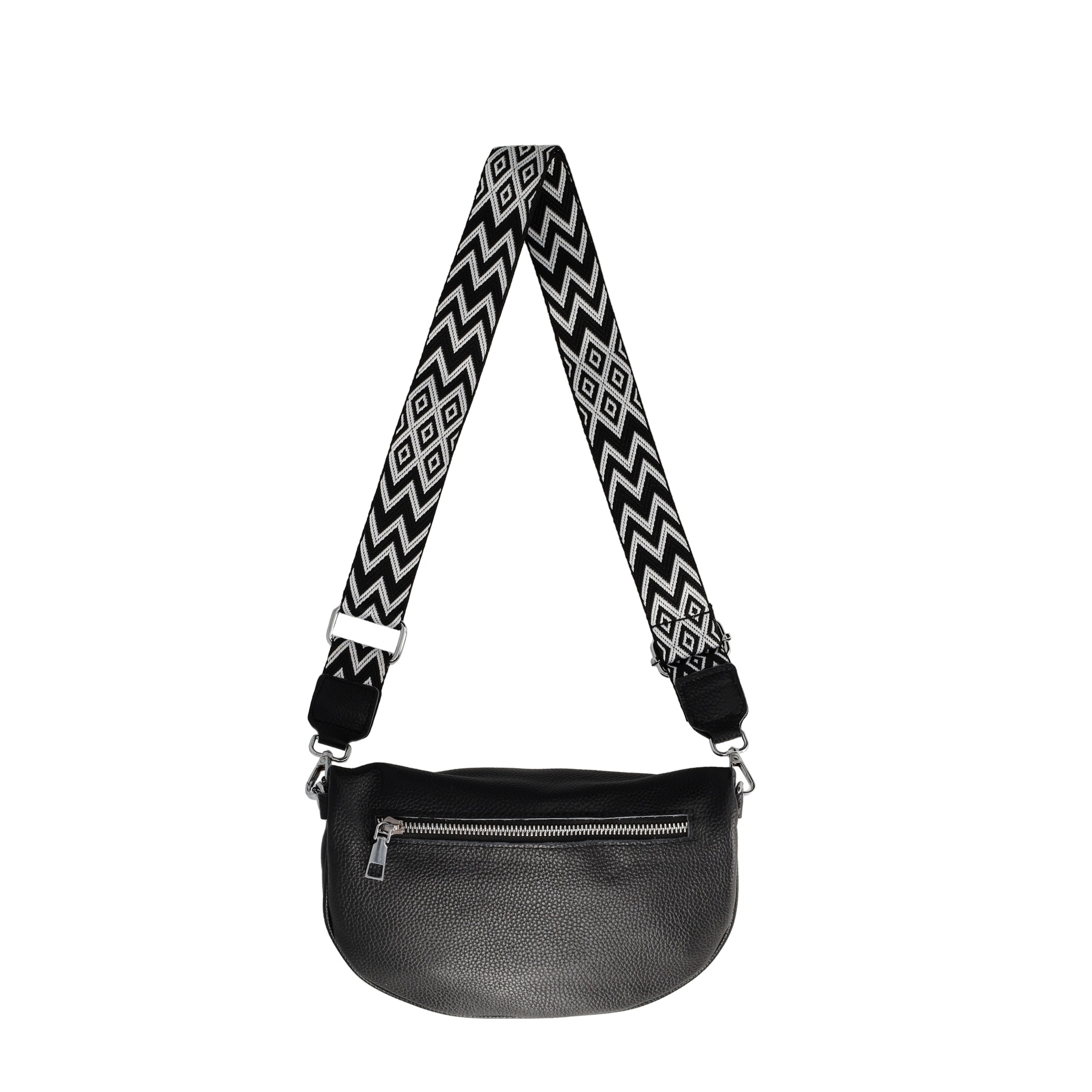 (25x15cm) Echtleder Schultertasche Fashion Crossbody Bag Bauchtasche mit Anhänger - Schwarz