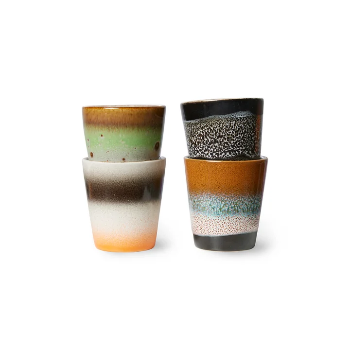 HKliving - 70's Ristretto Becher, 80 ml, good vibes (4er-Set)