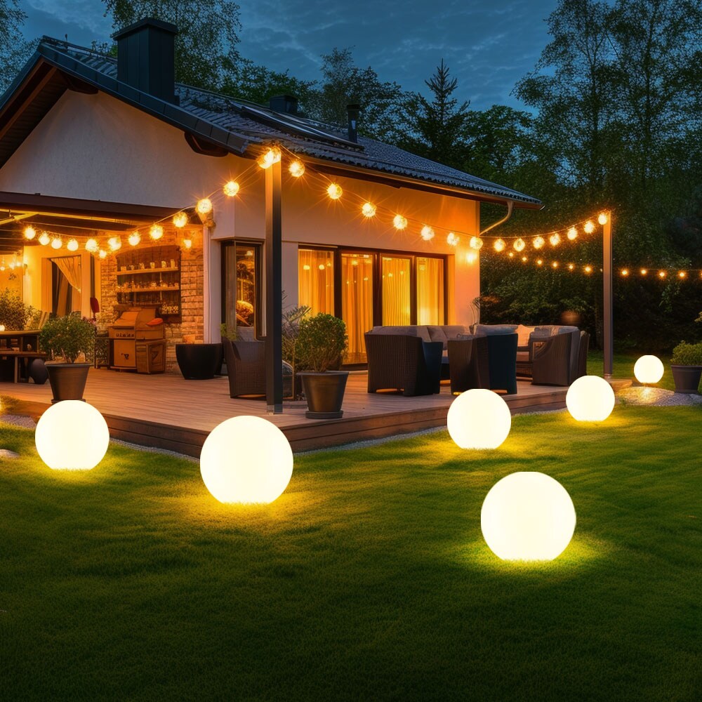 3er Set LED Solarleuchten, Außenlampe, Kugel, weiß silber