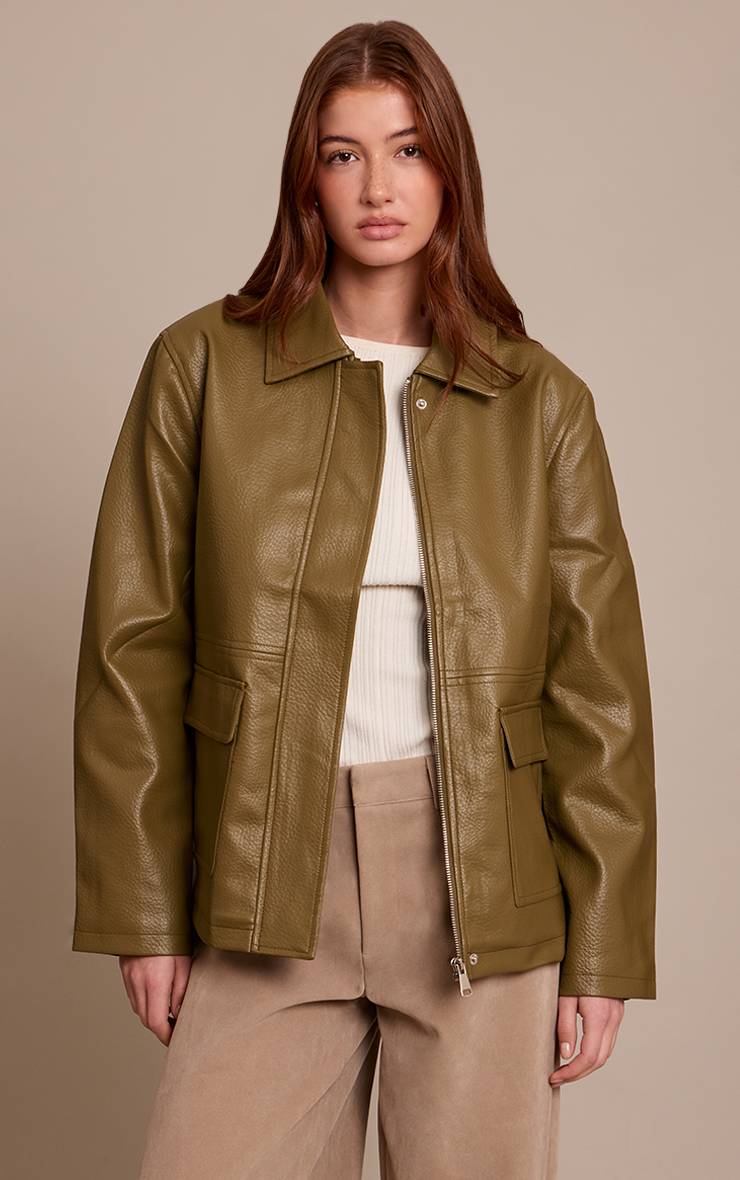 Kaki Veste Oversize En Synthétiquecuir