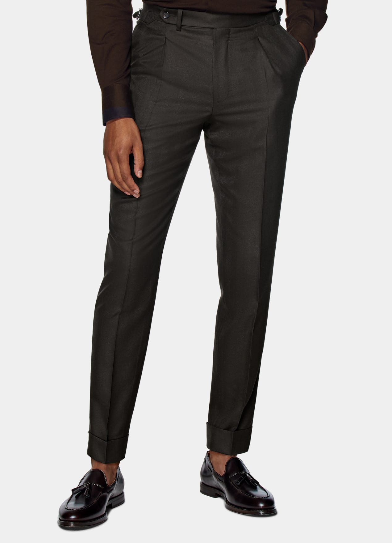 Costume Havana coupe Tailored marron foncé à chevrons