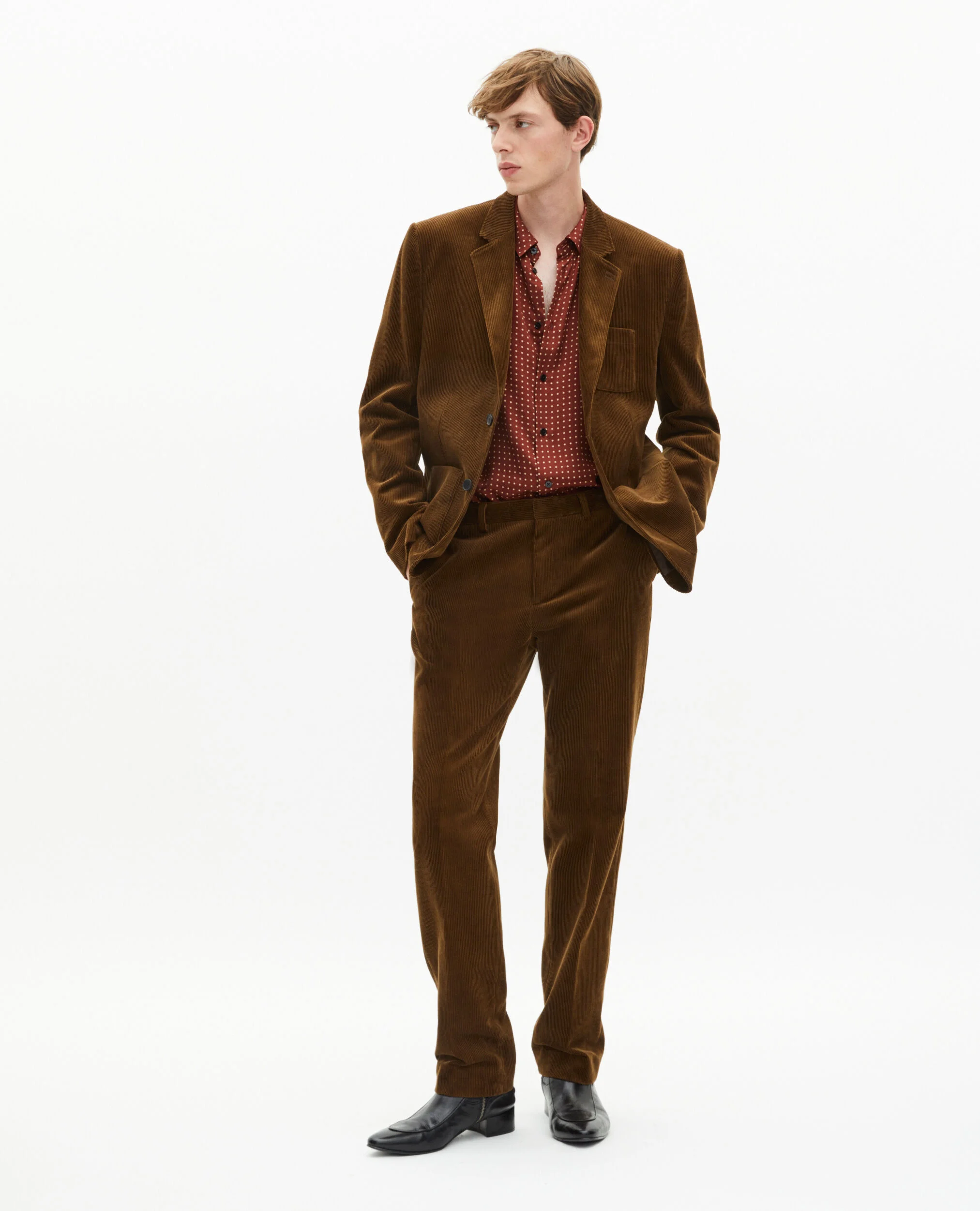 Veste de costume en velours côtelé marron