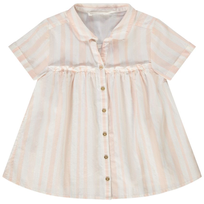 Chemise manches courtes évasée à rayures pour fille - Rose