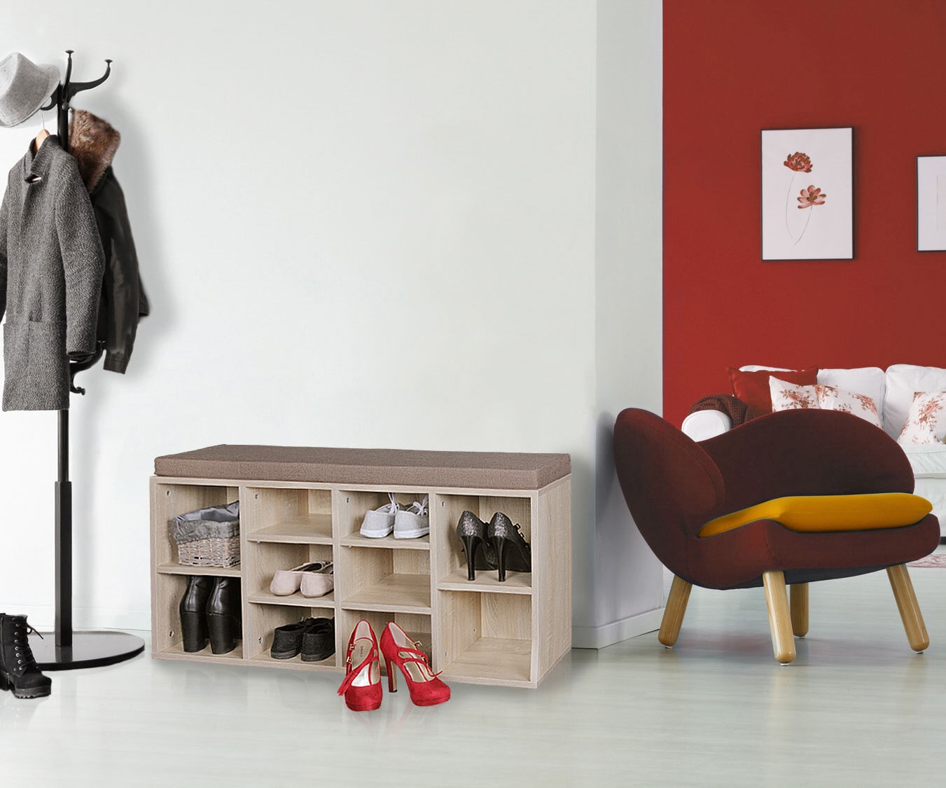 Garderobenbank Atony 103 x 53 cm braun/Sonoma Eiche Dekor