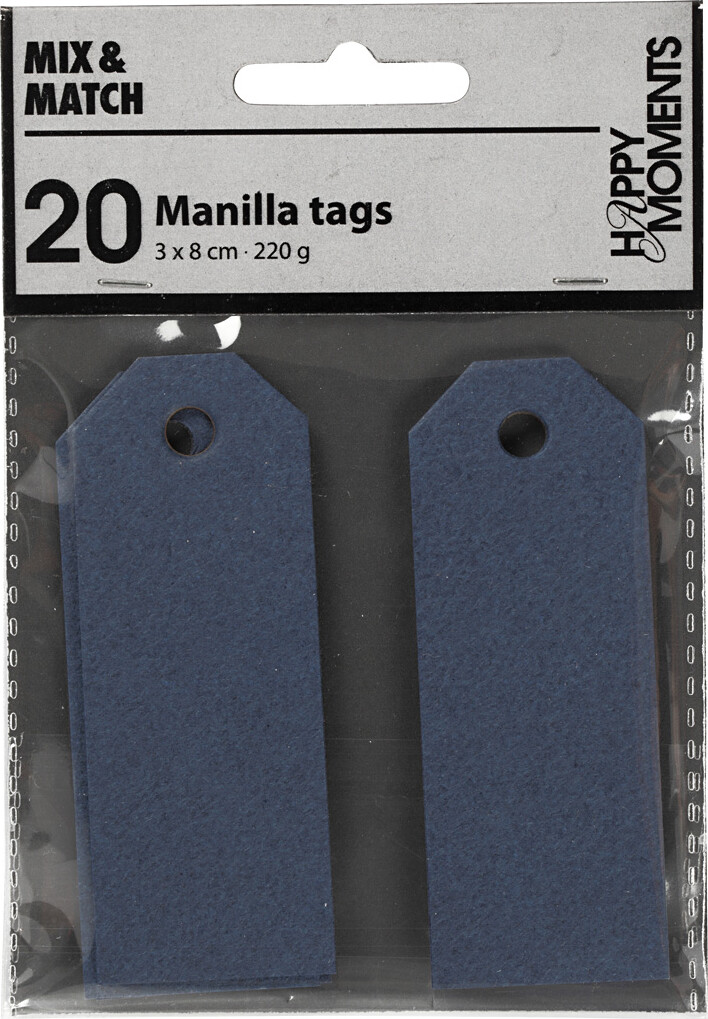 Manillamærker - Str. 3X8 CM - 220 G - Blå - 20 Stk