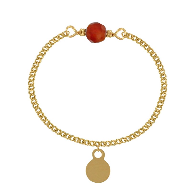 Bague Chaine Plaqué Or Perle Facettée d'Agate Rouge