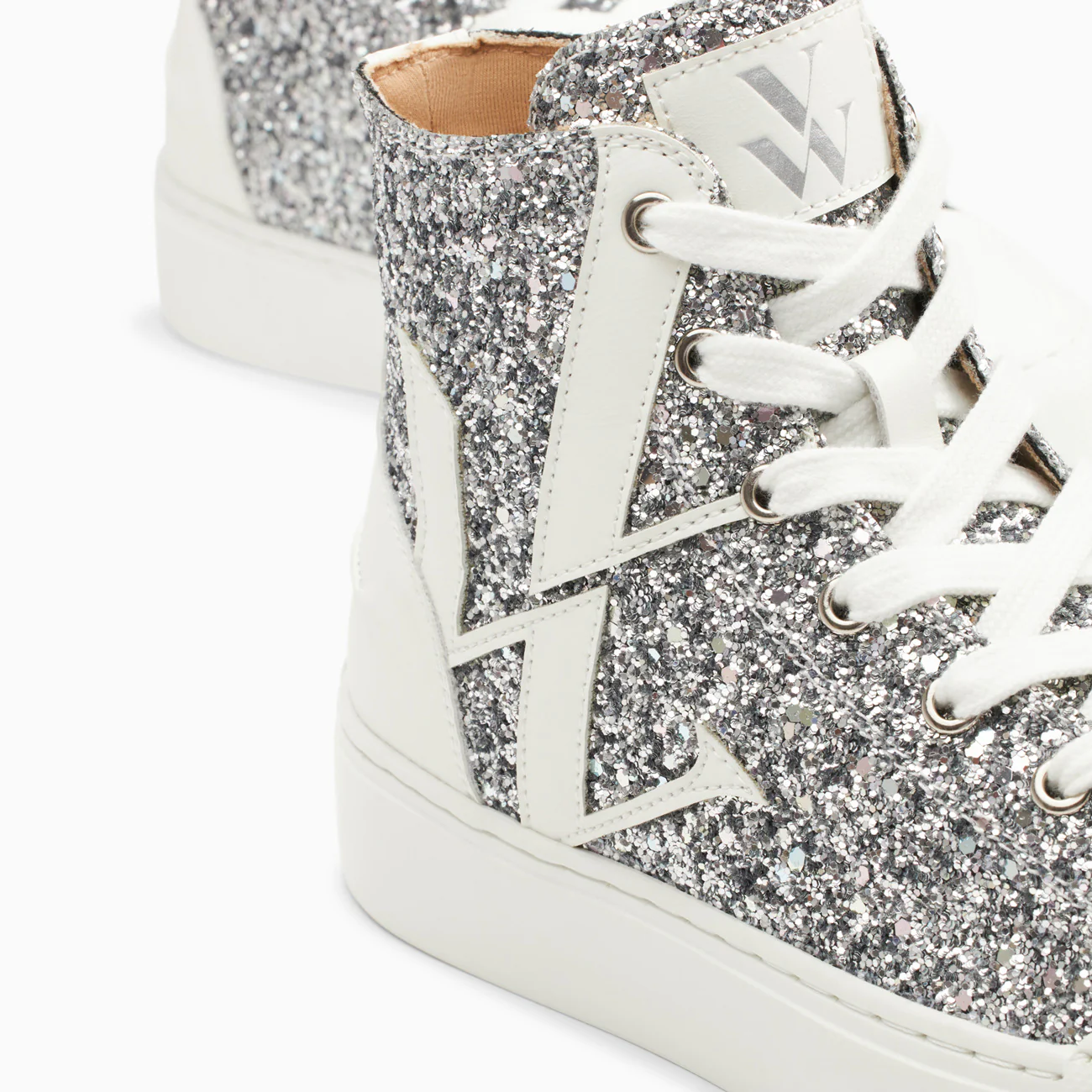 Sneakers-Baskets monogramme Alix montantes à paillettes argent