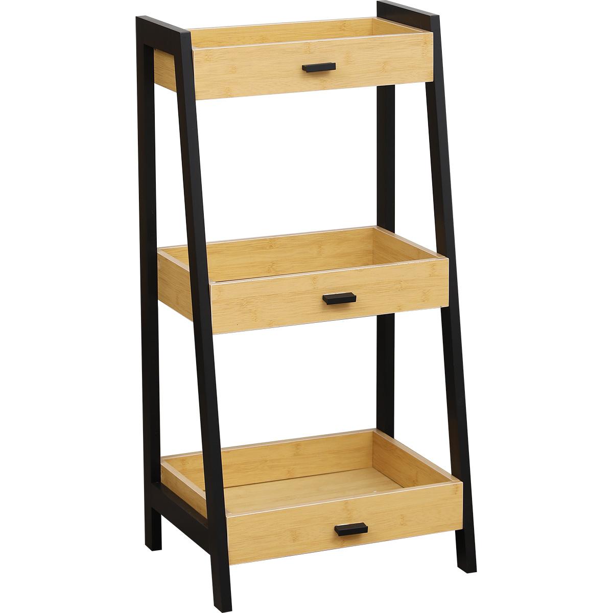 MEUBLE BAMBOU FORME PYRAMIDE 3 ETAGERES POIGNEES METAL CEBU