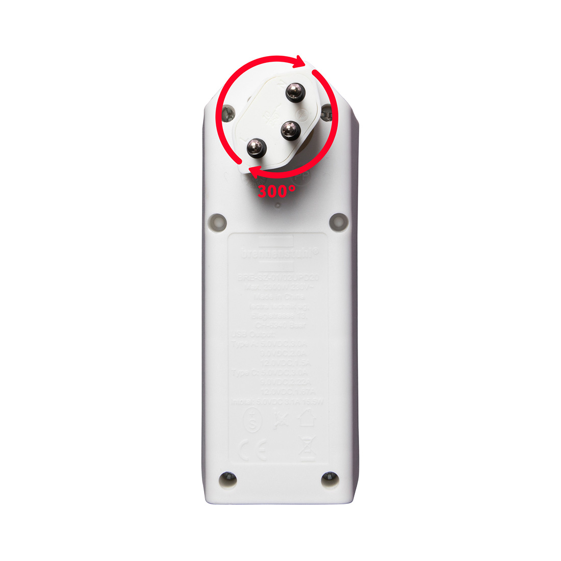brennenstuhl Abzweigstecker 2-fach drehbar bis 300° ohne Aufhänger mit USB Typ A und C