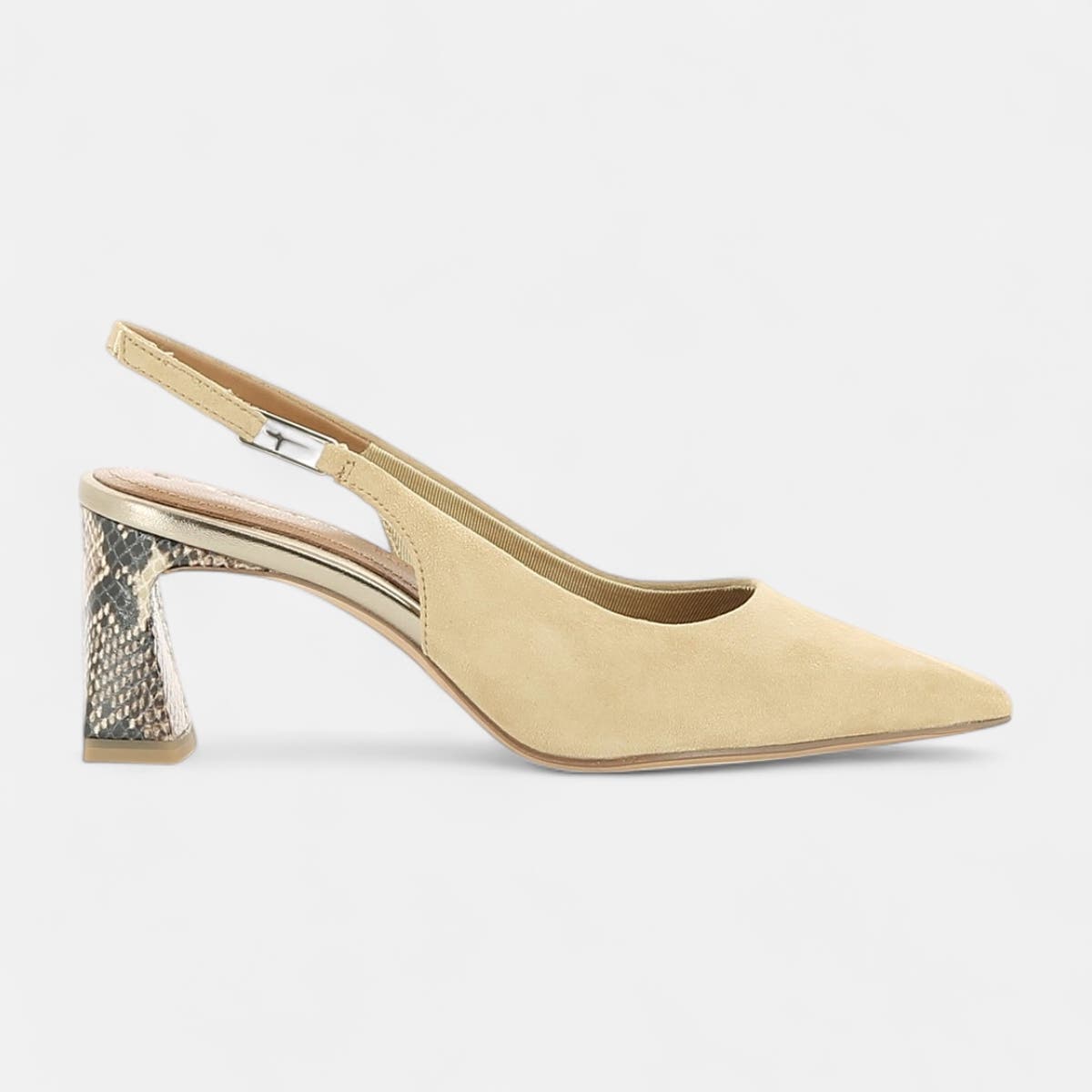 Escarpins avec bride arrière à talon Femme en cuir beige